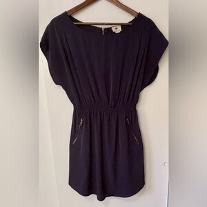 One Clothing| Navy Blue Mini Dress w/Cap Sleeves & Zipper Details Sz L